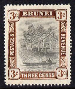 Brunei 1907-10 River Scene MCA 3c grey-black & chocolate mounted mint SG 25, stamps on rivers