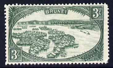 Brunei 1947-51 Water Village Script CA 3c green mounted mint SG 81, stamps on , stamps on  stamps on rivers, stamps on  stamps on irrigation