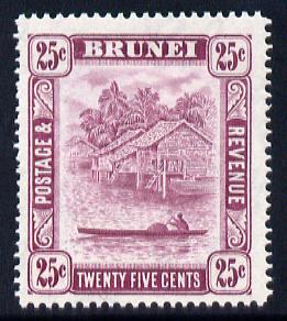 Brunei 1947-51 River Scene Script CA 25c deep claret mounted mint SG 87, stamps on , stamps on  stamps on rivers