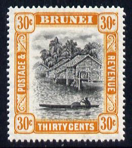 Brunei 1947-51 River Scene Script CA 30c black & orange mounted mint SG 88/a, stamps on rivers