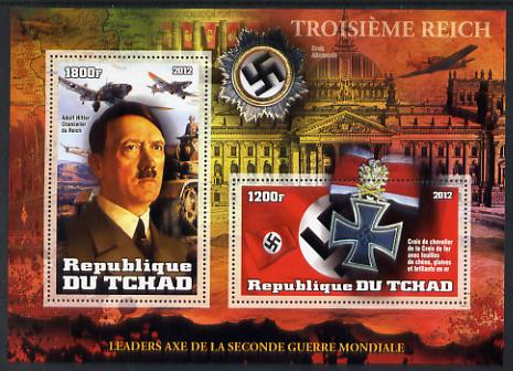 Chad 2012 Leaders of the Second World War - Adolf Hitler perf sheetlet containing 2 values unmounted mint, stamps on , stamps on  ww2 , stamps on militaria, stamps on personalities, stamps on hitler, stamps on medals, stamps on aviation, stamps on tanks, stamps on , stamps on dictators.