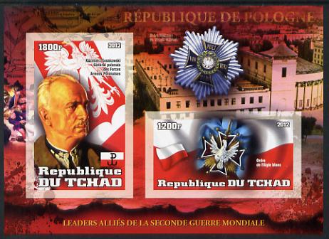 Chad 2012 Leaders of the Allies in Second World War - Sosnkowsli (Poland) imperf sheetlet containing 2 values unmounted mint, stamps on , stamps on  ww2 , stamps on militaria, stamps on personalities, stamps on medals, stamps on 