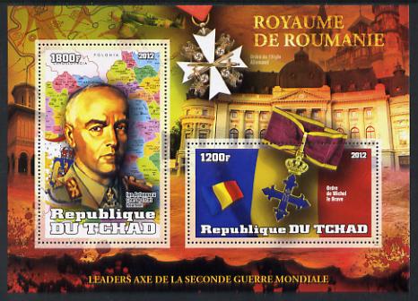 Chad 2012 Leaders of the Second World War - Lon Antonescu (Rumania) perf sheetlet containing 2 values unmounted mint, stamps on , stamps on  ww2 , stamps on militaria, stamps on personalities, stamps on medals, stamps on maps