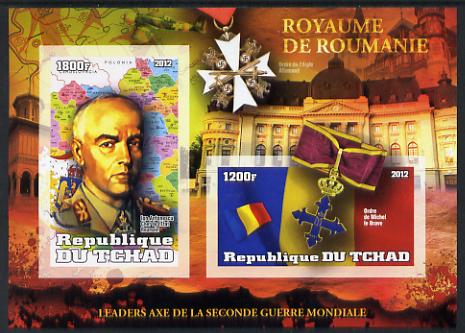 Chad 2012 Leaders of the Second World War - Lon Antonescu (Rumania) imperf sheetlet containing 2 values unmounted mint, stamps on , stamps on  stamps on , stamps on  stamps on  ww2 , stamps on  stamps on militaria, stamps on  stamps on personalities, stamps on  stamps on medals, stamps on  stamps on maps