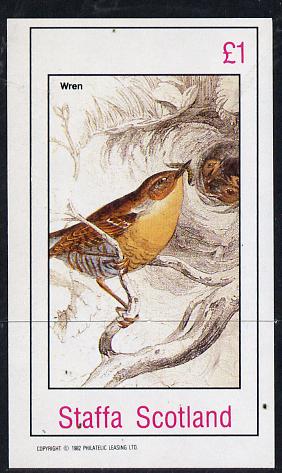 Staffa 1982 Birds #24 (Wren) imperf souvenir sheet (Â£1 value) unmounted mint, stamps on birds