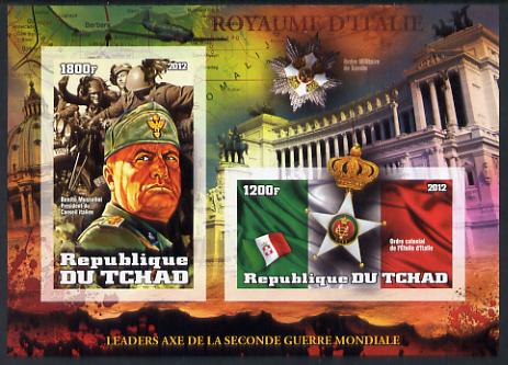 Chad 2012 Leaders of the Second World War - Benito Mussolini (Italy) imperf sheetlet containing 2 values unmounted mint, stamps on , stamps on  stamps on , stamps on  stamps on  ww2 , stamps on  stamps on militaria, stamps on  stamps on personalities, stamps on  stamps on medals, stamps on  stamps on aviation, stamps on  stamps on maps, stamps on  stamps on motorbikes  , stamps on  stamps on dictators.