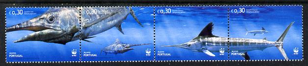 Portugal - Azores 2004 WWF - Atlantic Marlin perf strip of 4 unmounted mint SG 599-602, stamps on , stamps on  stamps on , stamps on  stamps on  wwf , stamps on  stamps on fish