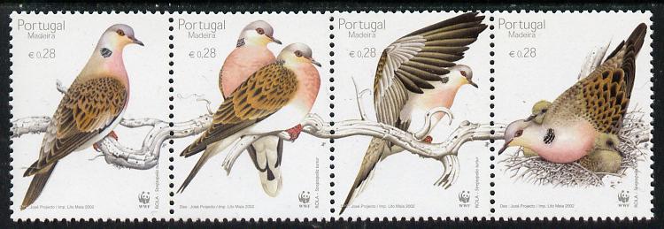 Portugal - Madeira 2002 WWF - Turtle Dove perf strip of 4 unmounted mint SG 349-52, stamps on , stamps on  wwf , stamps on birds, stamps on doves
