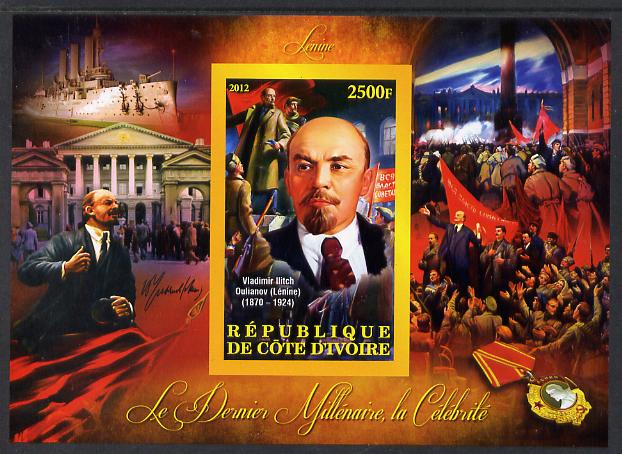 Ivory Coast 2012 Personalities of the Last Millennium #11 imperf sheetlet containing 1 value unmounted mint (Vladimir Lenin), stamps on personalities, stamps on millennium, stamps on lenin, stamps on constitutions