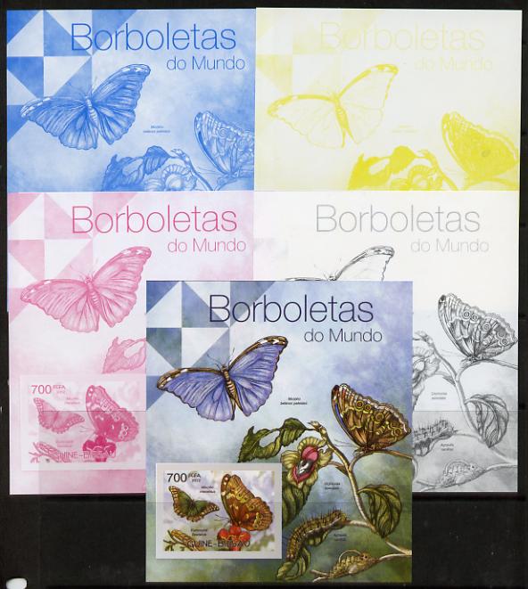 Guinea - Bissau 2012 Butterflies #2 m/sheet - the set of 5 imperf progressive proofs comprising the 4 individual colours plus all 4-colour composite, unmounted mint , stamps on butterflies