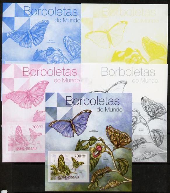 Guinea - Bissau 2012 Butterflies #3 m/sheet - the set of 5 imperf progressive proofs comprising the 4 individual colours plus all 4-colour composite, unmounted mint , stamps on butterflies