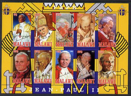 Malawi 2012 Pope John Paul II #2 perf sheetlet containing 10 values unmounted mint, stamps on personalities, stamps on pope, stamps on popes, stamps on religion