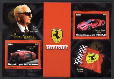 Chad 2012 Ferrari perf sheetlet containing 2 values unmounted mint, stamps on personalities, stamps on cars, stamps on ferrari