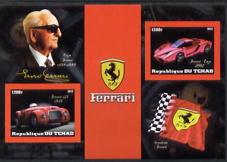Chad 2012 Ferrari imperf sheetlet containing 2 values unmounted mint, stamps on personalities, stamps on cars, stamps on ferrari