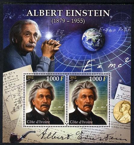 Ivory Coast 2012 Albert Einstein perf sheetlet containing 2 values unmounted mint , stamps on personalities, stamps on einstein, stamps on science, stamps on physics, stamps on nobel, stamps on maths, stamps on space, stamps on judaica, stamps on atomics, stamps on mathematics, stamps on judaism