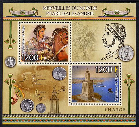 Niger Republic  2012 Wonders of the World - Lighthouse of Alexandria perf sheetlet containing 2 values unmounted mint , stamps on , stamps on  stamps on history, stamps on  stamps on heritage, stamps on  stamps on civil engineering, stamps on  stamps on lighthouses, stamps on  stamps on coins