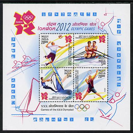 India 2012 London Olympics perf m/sheet containing 4 values unmounted mint, stamps on , stamps on  stamps on olympics, stamps on  stamps on handball, stamps on  stamps on rowing, stamps on  stamps on sailing, stamps on  stamps on squash