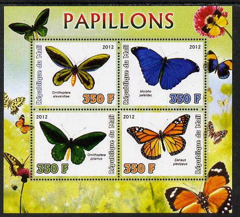 Mali 2012 Fauna - Butterflies perf sheetlet containing 4 values unmounted mint, stamps on butterflies, stamps on 