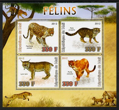 Mali 2012 Fauna - Big Cats perf sheetlet containing 4 values unmounted mint, stamps on animals, stamps on cats, stamps on lions