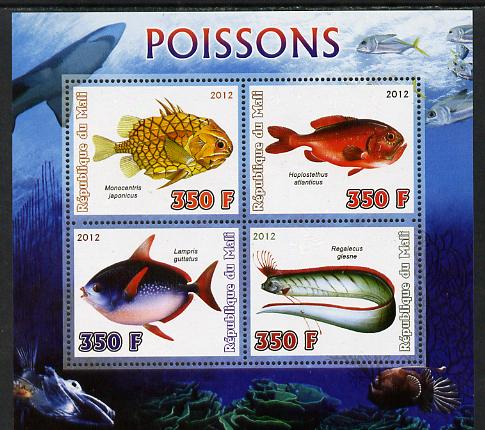 Mali 2012 Fauna - Fish perf sheetlet containing 4 values unmounted mint, stamps on fish, stamps on marine life, stamps on coral