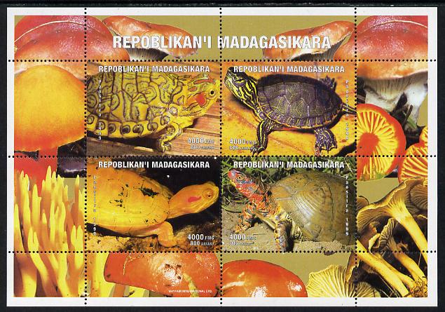 Madagascar 1999 Tortoises perf sheetlet containing 4 values unmounted mint. Note this item is privately produced and is offered purely on its thematic appeal, stamps on , stamps on  stamps on reptiles, stamps on  stamps on tortoises