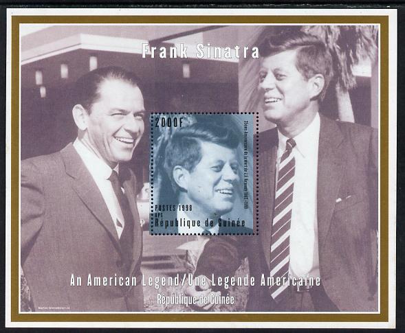 Guinea - Conakry 1998 35th Anniversary of Death of John Kennedy (with Frank Sinatra) perf m/sheet unmounted mint. Note this item is privately produced and is offered purely on its thematic appeal, stamps on personalities, stamps on kennedy, stamps on usa presidents, stamps on americana, stamps on sinatra, stamps on music, stamps on films, stamps on cinema, stamps on movies