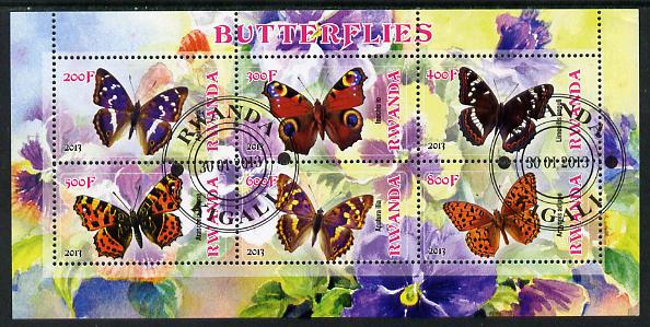 Rwanda 2013 Butterflies #1 perf sheetlet containing 6 values fine cto used, stamps on butterflies