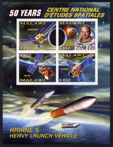 Malawi 2012 Space - 50th Anniversary of Centre for Space Studies #1 imperf sheetlet containing 4 values unmounted mint, stamps on , stamps on  stamps on space, stamps on  stamps on rockets, stamps on  stamps on satellites