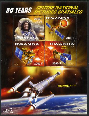 Rwanda 2012 Space - 50th Anniversary of Centre for Space Studies #1 perf sheetlet containing 4 values unmounted mint, stamps on space, stamps on rockets, stamps on satellites