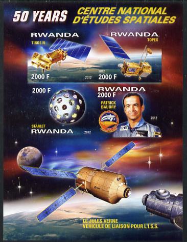 Rwanda 2012 Space - 50th Anniversary of Centre for Space Studies #2 imperf sheetlet containing 4 values unmounted mint, stamps on space, stamps on rockets, stamps on satellites