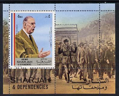 Sharjah 1972 Charles de Gaulle perf m/sheet (Mi BL 84A) unmounted mint, stamps on constitutions         personalities    de gaulle, stamps on personalities, stamps on de gaulle, stamps on  ww1 , stamps on  ww2 , stamps on militaria