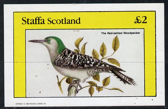 Staffa 1982 Red Bellied Woodpecker imperf deluxe sheet (Â£2 value) unmounted mint, stamps on birds    woodpecker