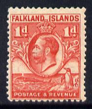 Falkland Islands 1929 Whale & Penguins 1d scarlet mounted mint SG 117, stamps on , stamps on  kg5 , stamps on whales, stamps on penguins