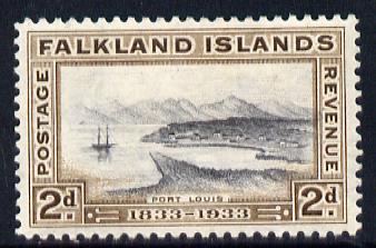 Falkland Islands 1933 Centenary 2d Port Louis mounted mint SG 130, stamps on ports, stamps on ships, stamps on  kg5 , stamps on 