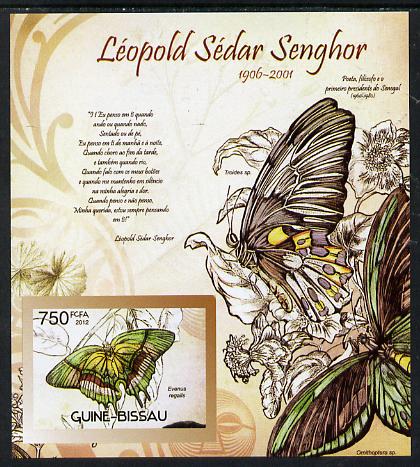 Guinea - Bissau 2012 Commemorating Leopold Sedar Senghor - Butterflies #3 imperf deluxe sheet unmounted mint. Note this item is privately produced and is offered purely o..., stamps on personalities, stamps on constitutions, stamps on butterflies