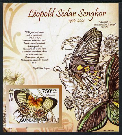 Guinea - Bissau 2012 Commemorating Leopold Sedar Senghor - Butterflies #4 imperf deluxe sheet unmounted mint. Note this item is privately produced and is offered purely o..., stamps on personalities, stamps on constitutions, stamps on butterflies