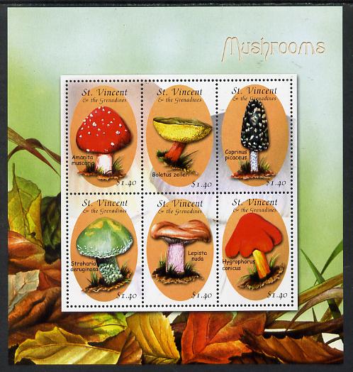 St Vincent 2001 Fungi perf sheetlet containing 6 values unmounted mint SG 4837-42, stamps on fungi
