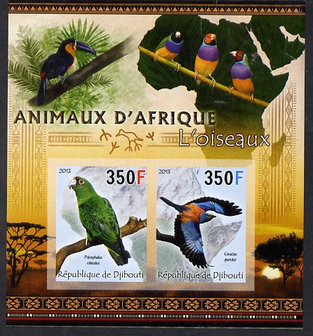 Djibouti 2013 Animals of Africa - Birds #2 imperf sheetlet containing 2 values unmounted mint, stamps on maps, stamps on birds, stamps on parrots