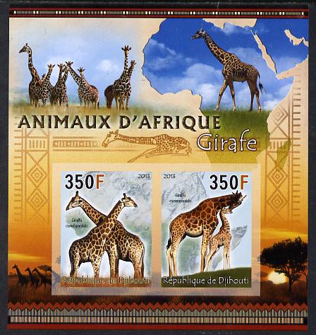 Djibouti 2013 Animals of Africa - Giraffes imperf sheetlet containing 2 values unmounted mint, stamps on , stamps on  stamps on maps, stamps on  stamps on animals, stamps on  stamps on giraffes