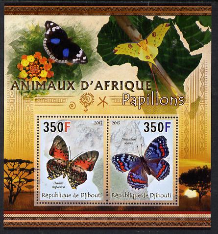 Djibouti 2013 Animals of Africa - Butterflies #2 perf sheetlet containing 2 values unmounted mint, stamps on , stamps on  stamps on maps, stamps on  stamps on butterflies