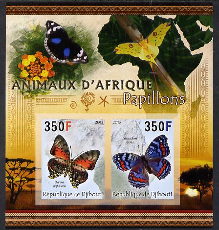 Djibouti 2013 Animals of Africa - Butterflies #2 imperf sheetlet containing 2 values unmounted mint, stamps on maps, stamps on butterflies