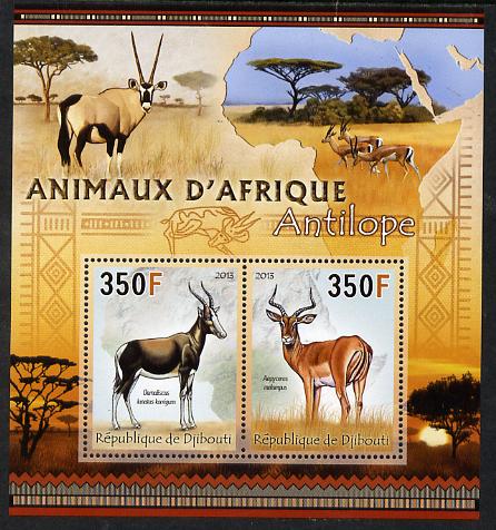 Djibouti 2013 Animals of Africa - Antelopes perf sheetlet containing 2 values unmounted mint, stamps on , stamps on  stamps on maps, stamps on  stamps on animals, stamps on  stamps on antelopes, stamps on  stamps on bovine