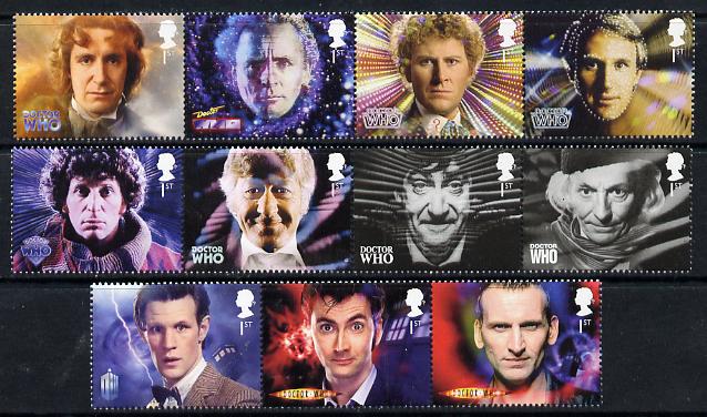 Great Britain 2013 Doctor Who perf set of 11 values unmounted mint, stamps on space, stamps on  tv , stamps on sci-fi, stamps on police