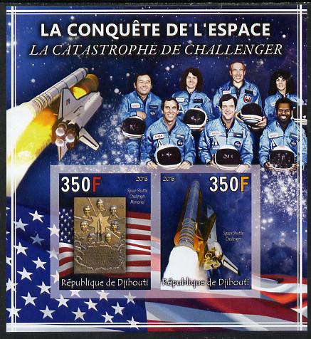 Djibouti 2013 Conquest of Space - The Challenger Disaster imperf sheetlet containing 2 values unmounted mint, stamps on space, stamps on , stamps on shuttle, stamps on rockets, stamps on flags, stamps on disasters