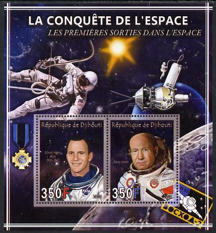 Djibouti 2013 Conquest of Space - First Space Walks perf sheetlet containing 2 values unmounted mint, stamps on space, stamps on satellites, stamps on medals