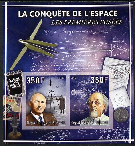Djibouti 2013 Conquest of Space - First Rockets imperf sheetlet containing 2 values unmounted mint, stamps on space, stamps on rockets, stamps on maths, stamps on mathematics
