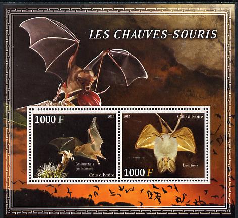 Ivory Coast 2013 Bats perf sheetlet containing two values unmounted mint, stamps on , stamps on  stamps on mammals, stamps on  stamps on bats