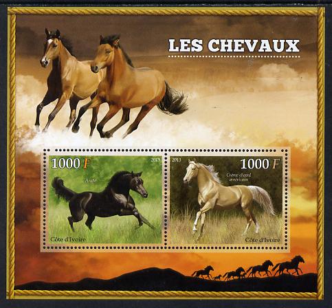 Ivory Coast 2013 Horses perf sheetlet containing two values unmounted mint, stamps on animals, stamps on horses
