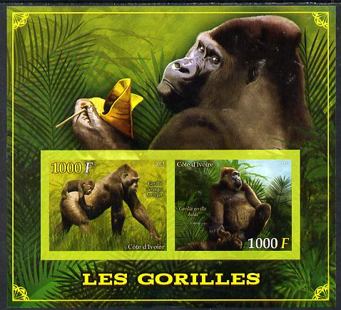 Ivory Coast 2013 Gorillas imperf sheetlet containing two values unmounted mint, stamps on animals, stamps on gorillas, stamps on apes