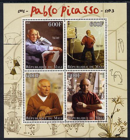 Mali 2013 Pablo Picasso perf sheetlet containing four values unmounted mint, stamps on personalities, stamps on shaped, stamps on circular, stamps on picasso, stamps on arts